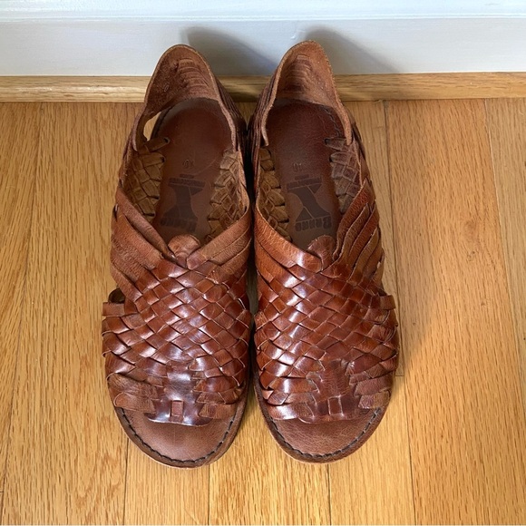 Brand X Huaraches Hand Woven Brown Leather Open Toe Slip On Sandals Women’s 10 - Picture 4 of 11